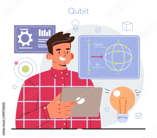 Quantum computer developing. Innovative calculations technology. Engineers
