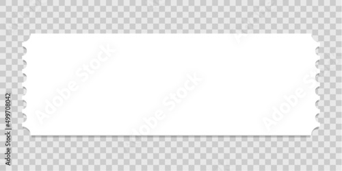 Ticket, lottery, flyer mockup. Empty paper entry card for visiting event, concert, movie, circus, museum, festival, theater, exhibition isolated on transparent background. Vector illustration