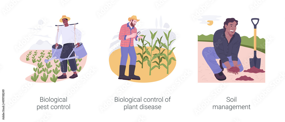 Fototapeta premium Organic farming industry isolated cartoon vector illustrations set.