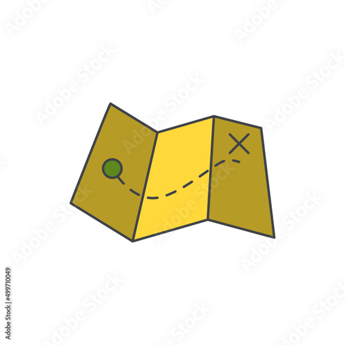 Hiking map, orienteering map icon in color icon, isolated on white background 