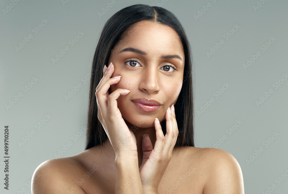 Achieving flawless looking skin is easier than you think. Cropped shot of a beautiful young woman with flawless skin posing against a grey background.