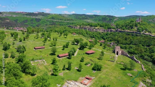 Aerial view of Tsarevets and Trapezitsa fortresses in Veliko Tarnovo, Bulgaria