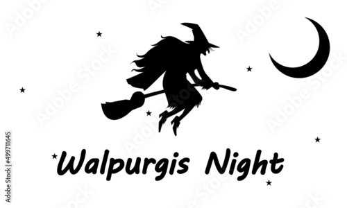Walpurgis night witch on a broomstick, vector art illustration.