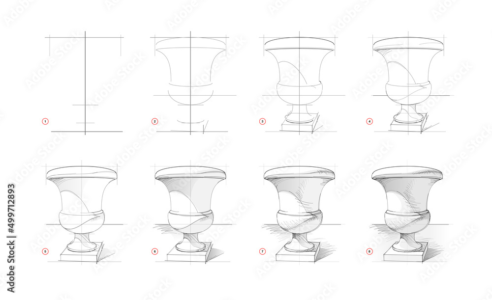 Page shows how to learn to draw sketch of antique Greek vase. Creation