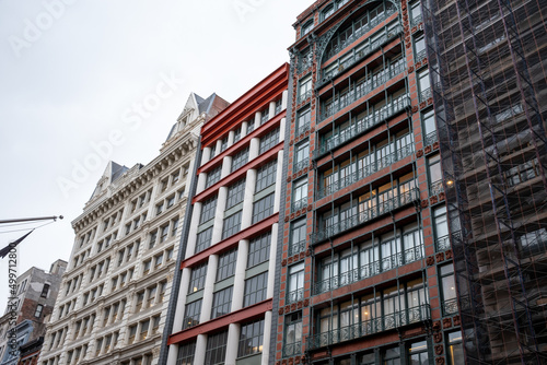 classic stone and brick building facades on Broadway, New York City