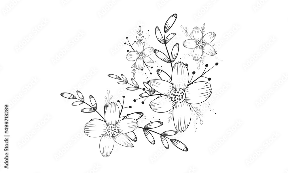 Coloring page | minimal botanical floral elements vector illustration.
