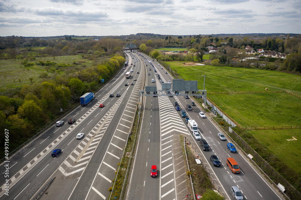 Aerial view for Junction roundabout roads and wide angle spherical view Spaghetti type junction on motorway