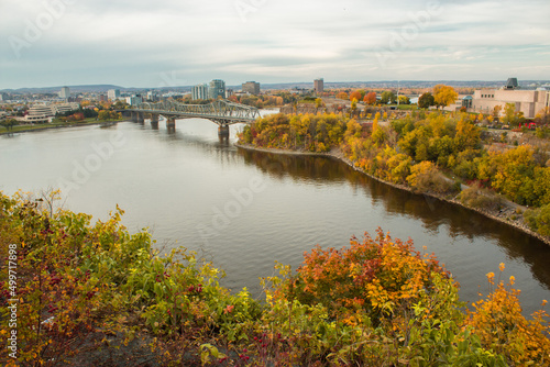 Panoramic view of Ottawa River and Alexandra Bridge in autumn