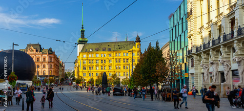 Fotografering View of Svoboda Square (Namesti Svobody), main square in Brno city centre overlo