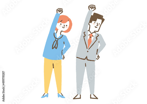 ガッツポーズをする会社員_男女
