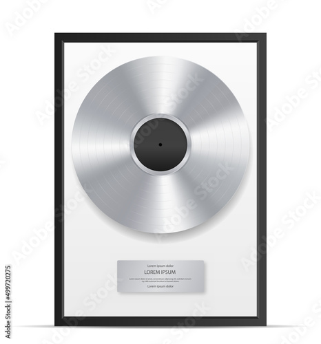 Album silver mockup. Set of best songs of musical group during performances. Collectible things for fans, trophy or award. Realistic graphc element for website. Isometric vector illustration