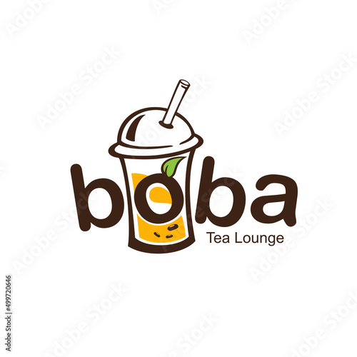 Milk Tea Logo Cute Boba, with Text Best for Beverage Juice Bar Design Template