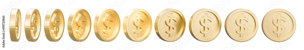 Set of golden dollar coin in different shape on white background. 3d rendering illustration. Set of golden dollar coin in different shape on white background. 3d rendering illustration.