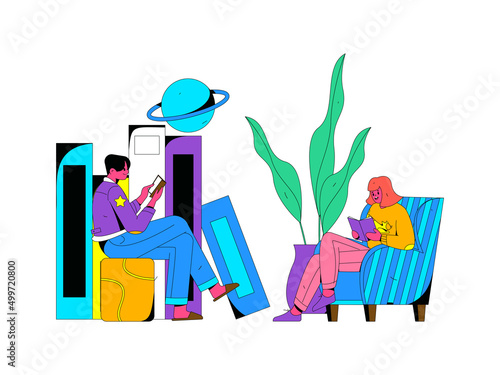 Reading character flat vector concept operation illustration 