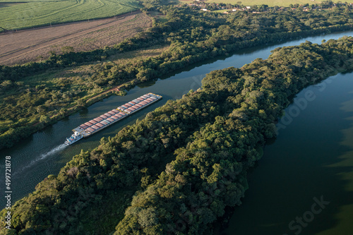 grain transport barge going up the tiete river - tiete-parana waterway photo