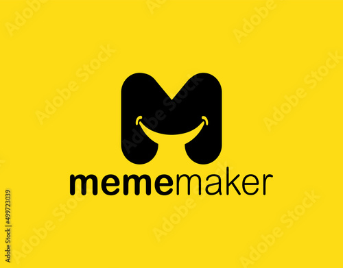 M letter smile logo template elements
