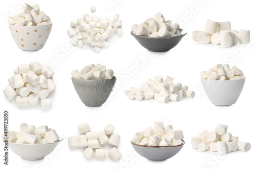 Set of tasty marshmallows isolated on white