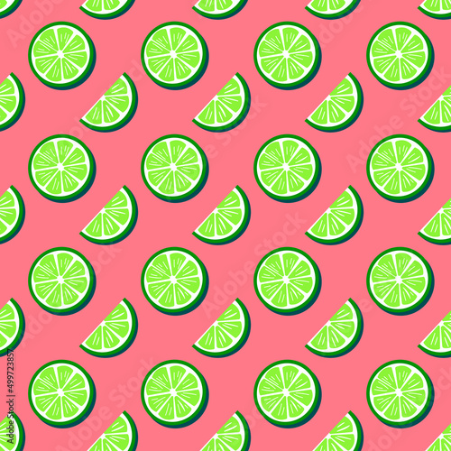 Simple pattern with lime slices. Vector illustration on a pink background. For use in packaging  prints  fabrics  brochures and covers  stationery  flyers.