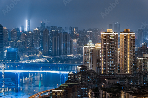 Chongqing neon lights city skyline © Mattias