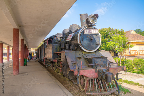 Ancient railway station is famous place, history destination for traveler, french architecture antique train tranport tourist to visit in Da lat, Vietnam photo