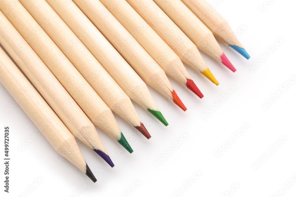 Fototapeta premium Color pencils isolated on white background, closeup