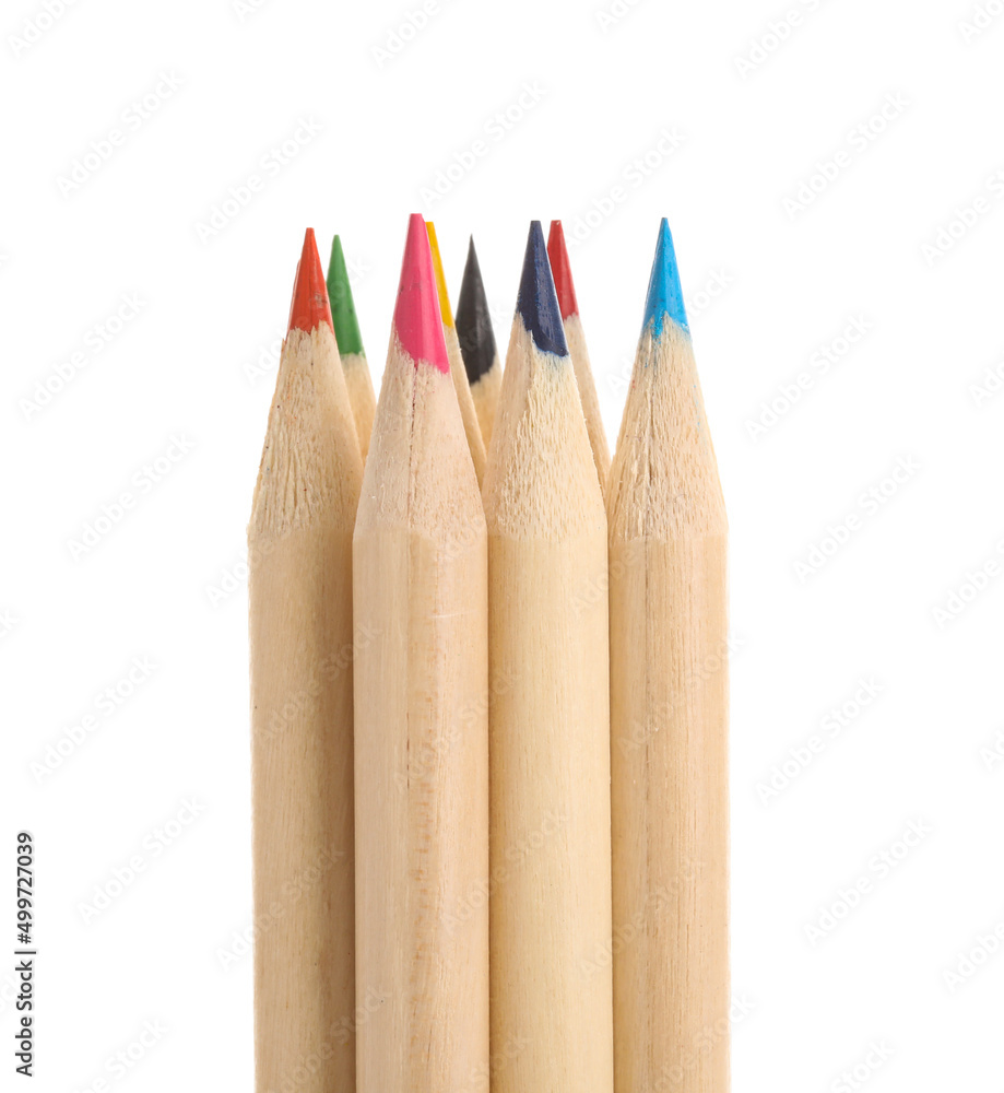 Fototapeta premium Color pencils isolated on white background, closeup