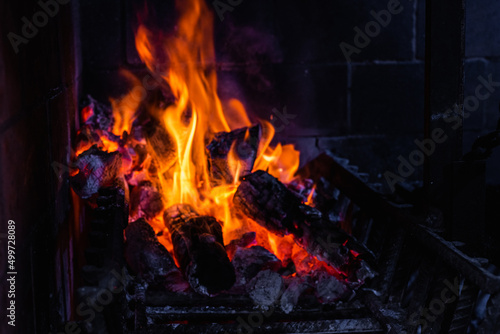 fire burning in fireplace
