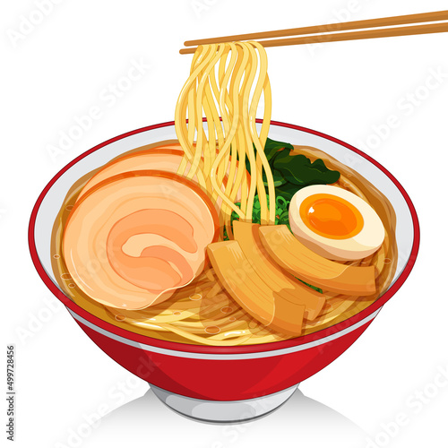 Japanese ramen noodle bowl illustration vector.