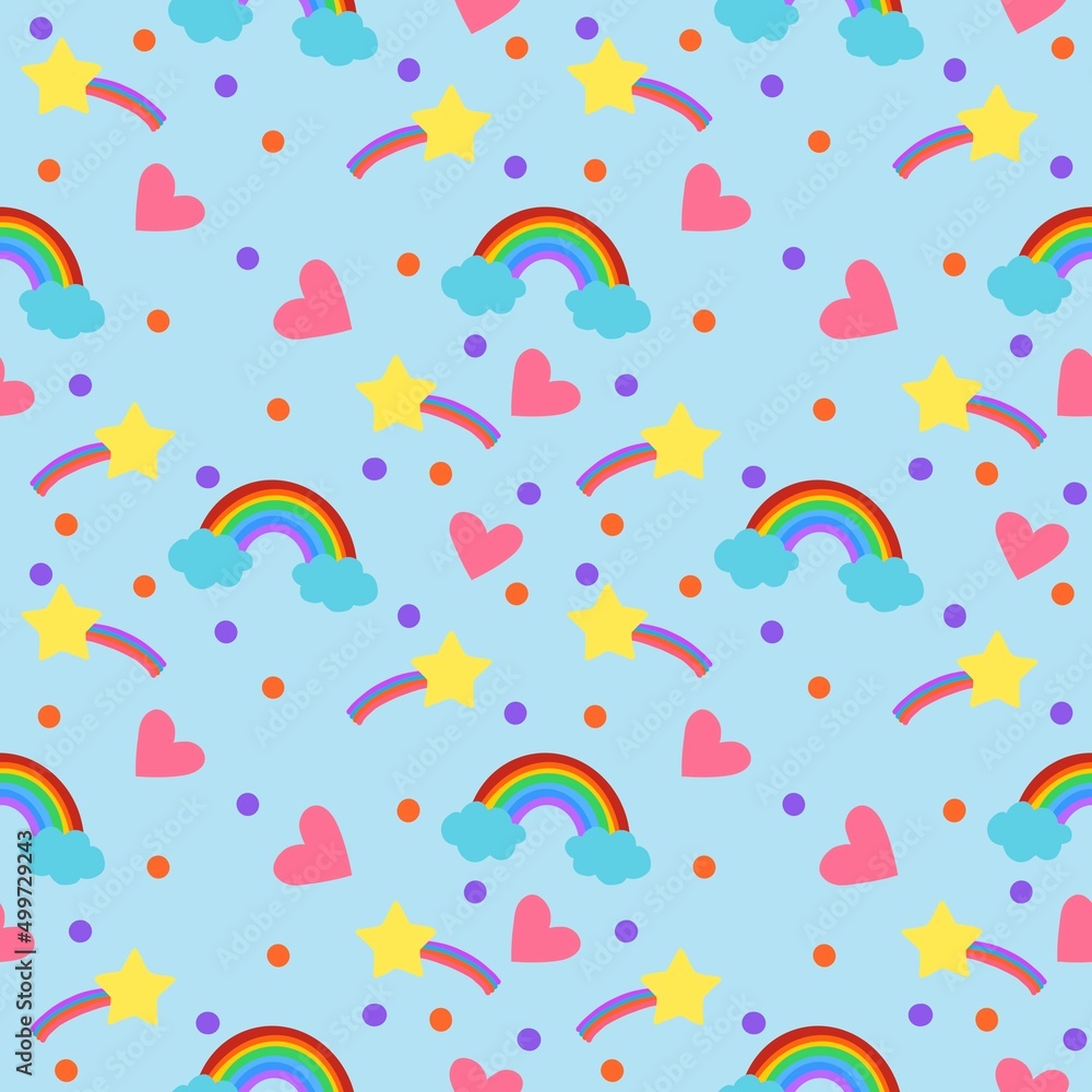 Fototapeta premium Seamless pattern with cute rainbow and clouds.
