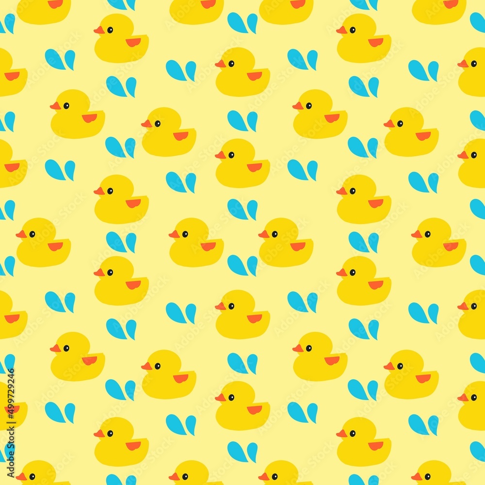 Seamless pattern with cute ducks.Hand drawn cute rubber yellow duck pattern seamless.