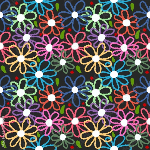 seamless pattern with floral background.Summer flowers bloom colorful print pattern. © Anchalee