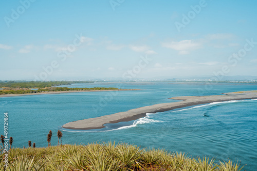 South side of the mouth of the bio bio river connecting with the pacific ocean with puya chilensis and vegetation. photo