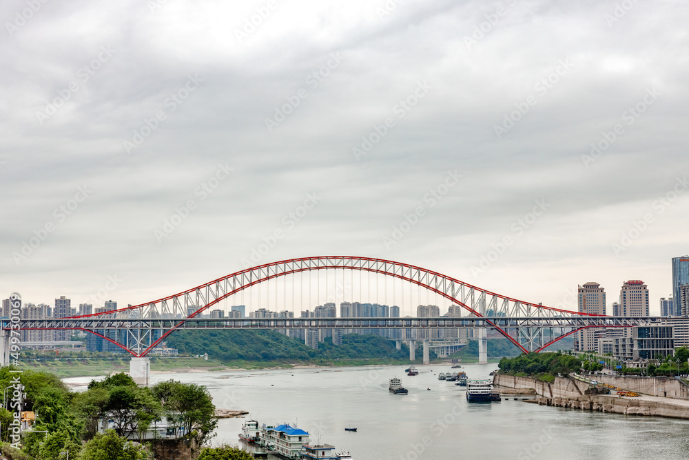 Chongqing, China - Red Bridge  over the yellow river