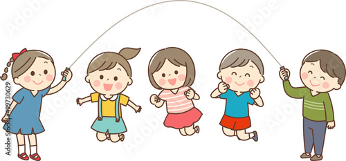 みんなで大縄跳びをする子供達