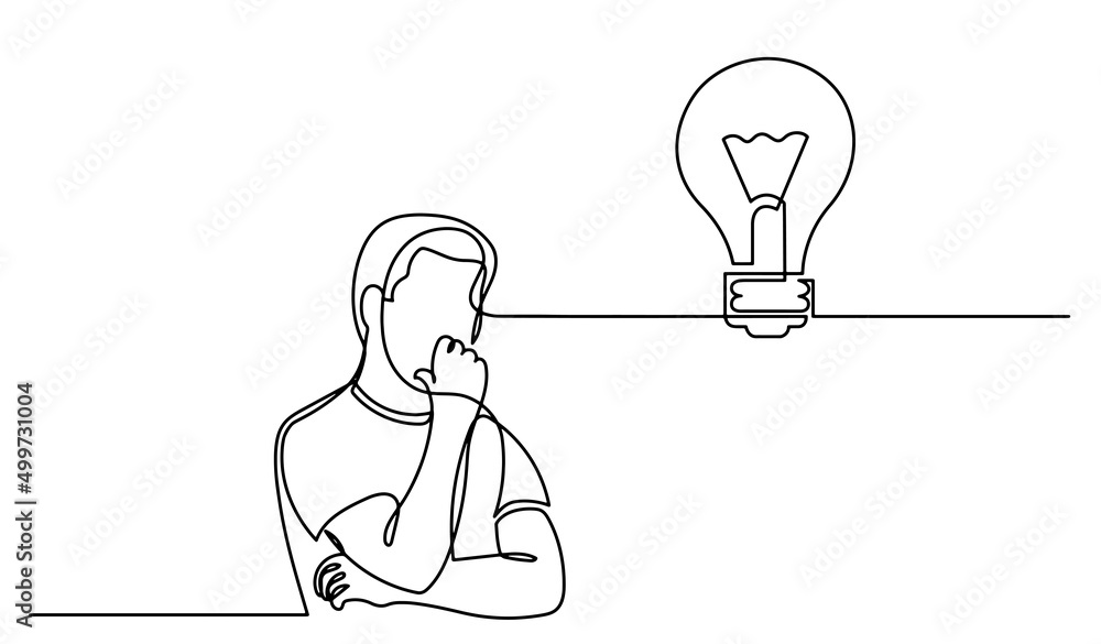 one line drawing of person thinking about idea solving problems finding solutions one line drawing of person thinking about idea solving problems finding solutions
