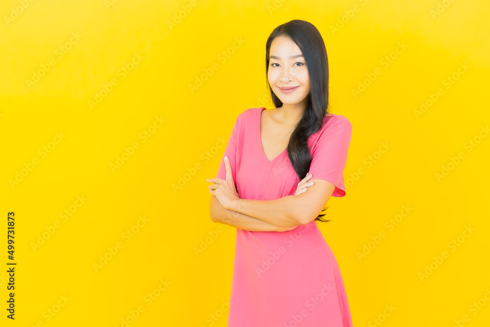Portrait beautiful young asian woman smile with action Portrait beautiful young asian woman smile with action