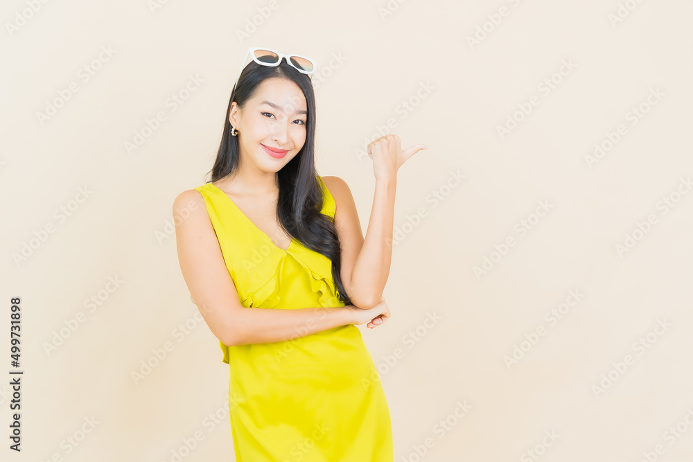 Portrait beautiful young asian woman smile with action Portrait beautiful young asian woman smile with action