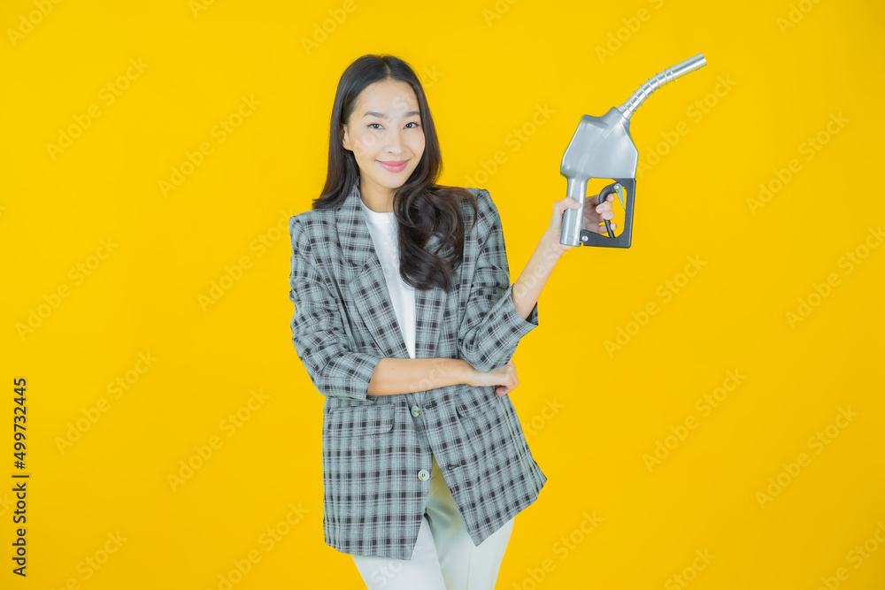 Portrait beautiful young asian woman feul gas pump Portrait beautiful young asian woman feul gas pump