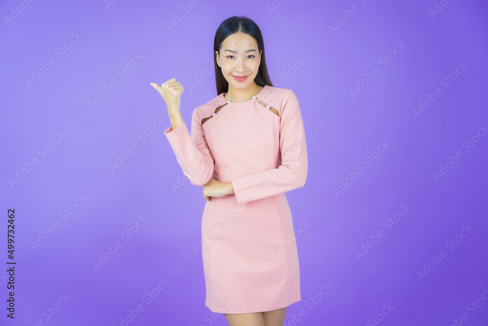 Portrait beautiful young asian woman smile with action Portrait beautiful young asian woman smile with action