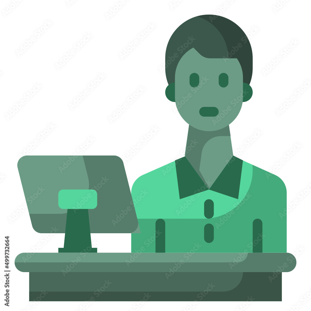 Simple receptionist flat icon, information and ask small shadow monotone color on the white background