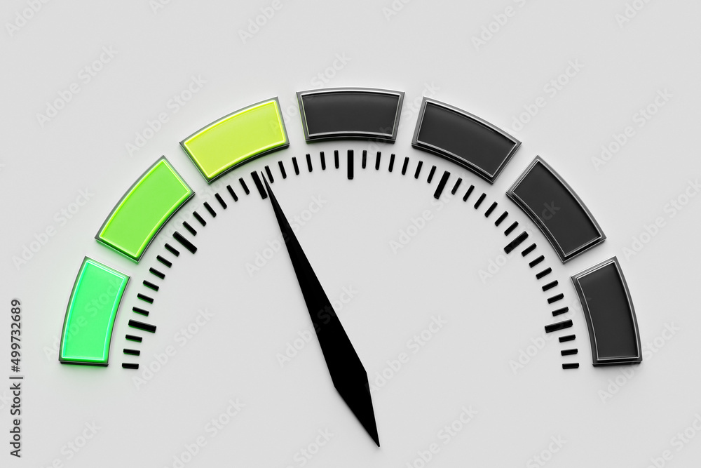 3D illustration loading bar with an indicator in the middle in green zone. Rings of Progress 3D illustration loading bar with an indicator in the middle in green zone. Rings of Progress