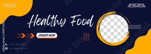 restaurant menu social media marketing web banner template design. Pizza, burger and healthy food business online promotion flyer
