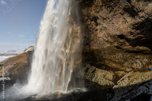 Waterfall in the mountains during sunset