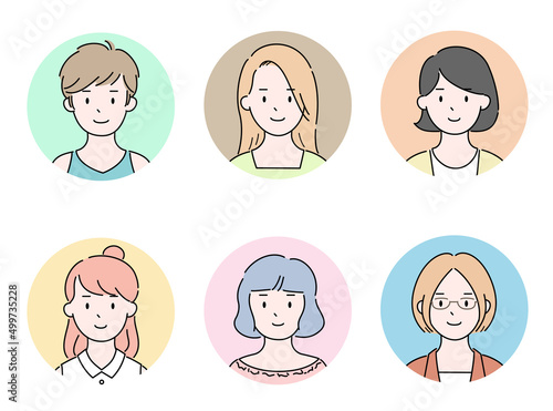女性アイコン　かわいい　イラストセット