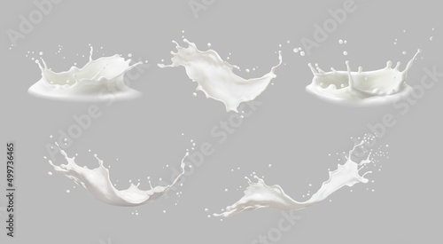 Obraz na plátně Realistic milk splashes or wave with drops and splatters