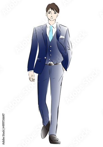 ポケットに片手を入れて歩くサラリーマン
