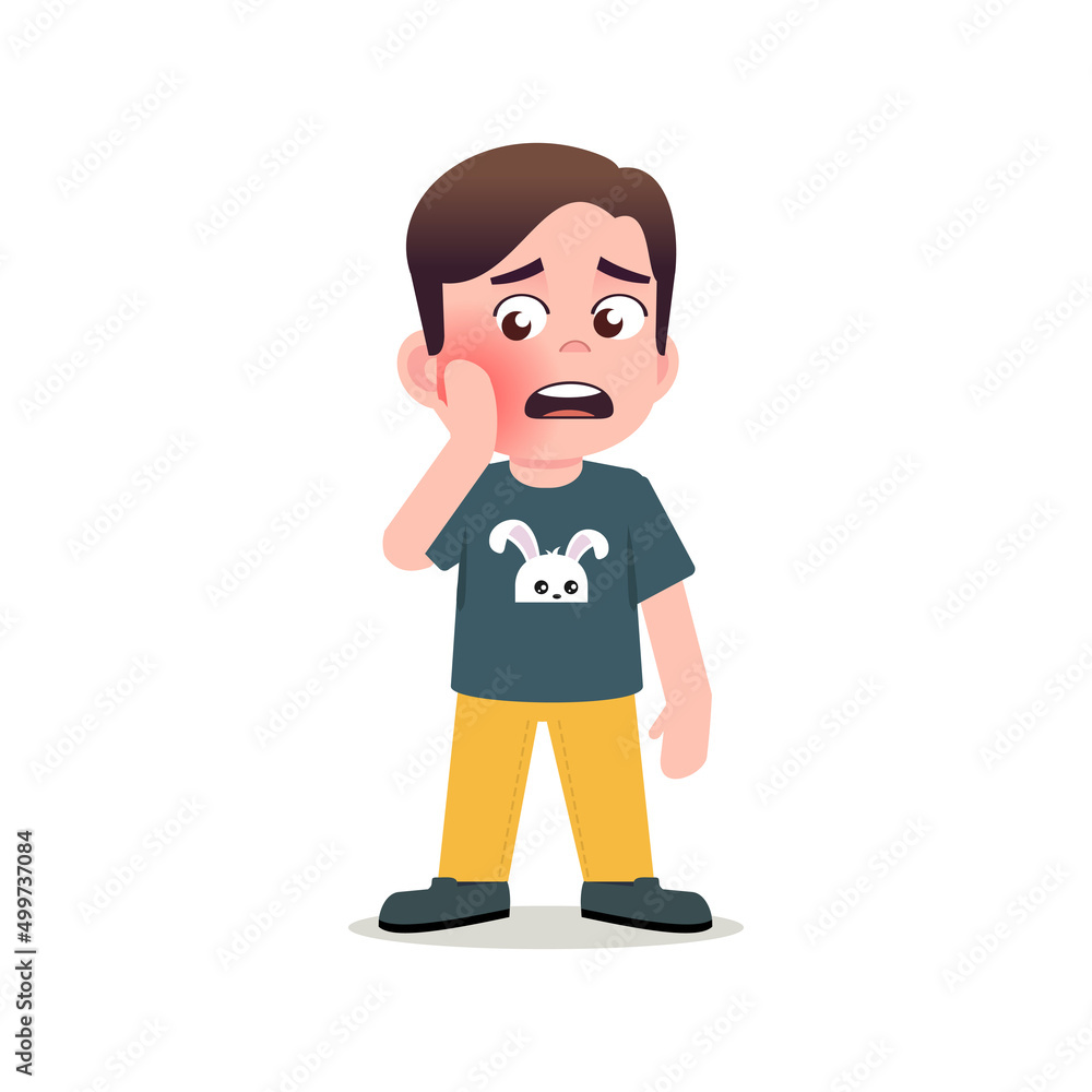 Little boy with toothache. vector illustration