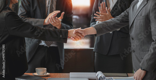 Business people handshake after doing business agreement. Successful business concept.