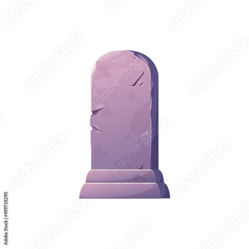 Gravestone, empty tombstone isolated cartoon memorial stone icon. Vector gravestone stele or marker, Halloween symbol. Mystery granite headstone, blank monument at graveyard, burial at cemetery photo