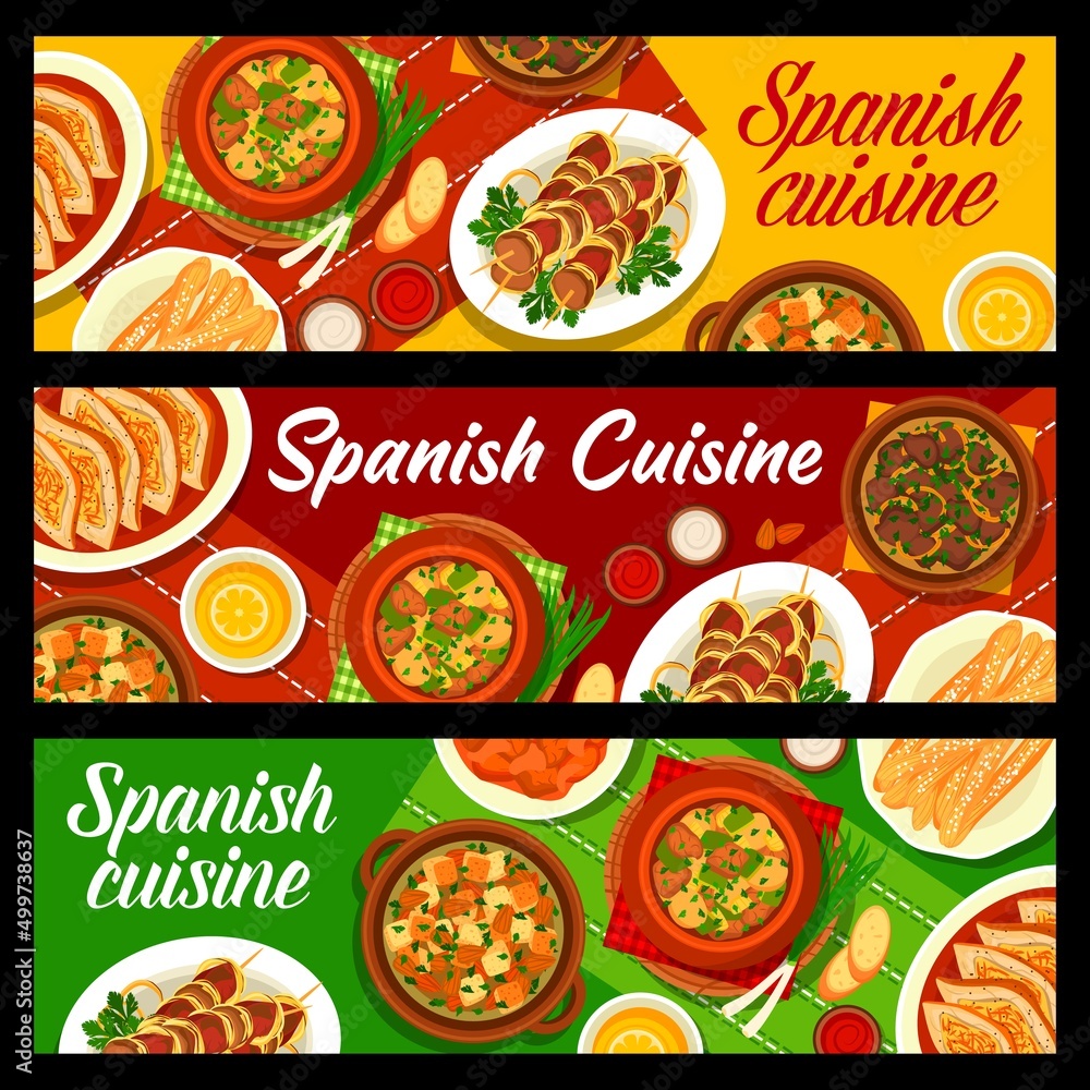 Spanish Cuisine Banners Spain Food Tapas And Traditional Lunch Or spanish-cuisine-banners-spain-food-tapas-and-traditional-lunch-or